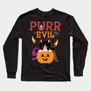 Purr Evil Cat Halloween Long Sleeve T-Shirt